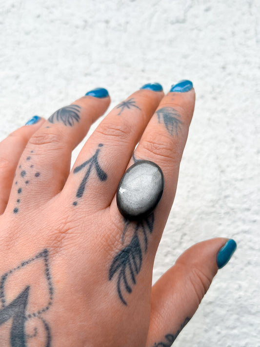 Silver Obsidian Gem • custom Ring