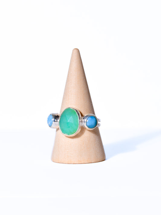 Chrysoprase x Larimar Triple Ring (adjustable)