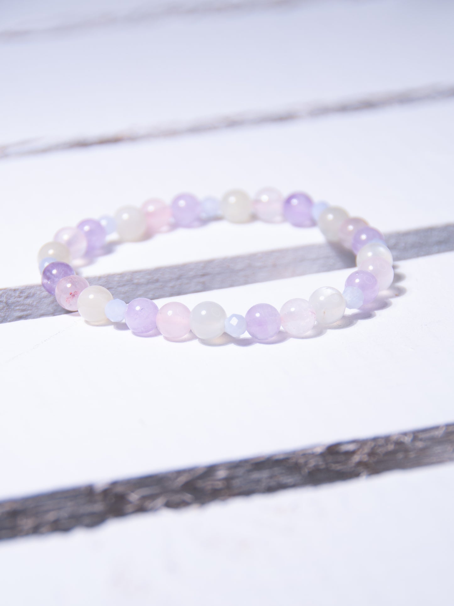 Rose Quartz, Amethyst, Moonstone & blue lace Agate Bracelet