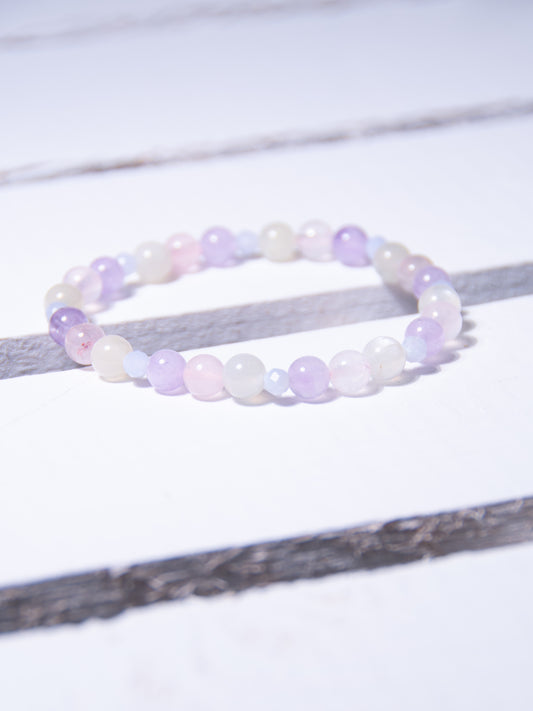 Rose Quartz, Amethyst, Moonstone & blue lace Agate Bracelet