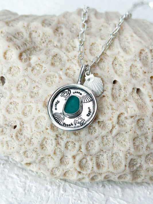 Mermaids Coin Necklace ~ Sea Glass