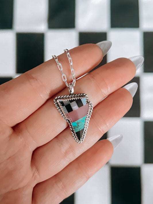 Lightning Bolt Necklace • Aurora Opal, Rose Quartz, Turquoise & Onyx