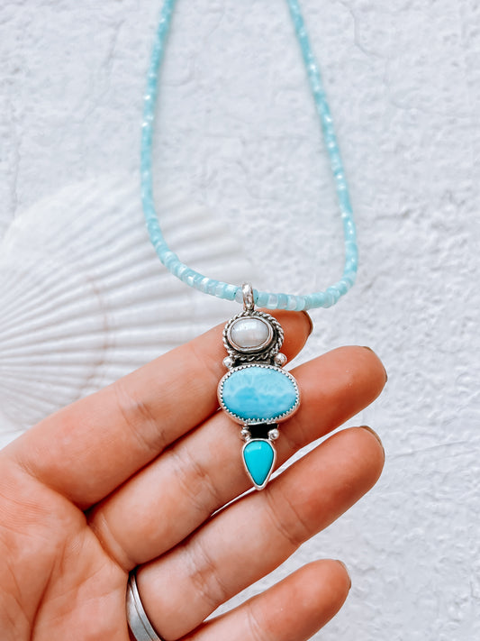 Larimar, Turquoise & Pearl Necklace