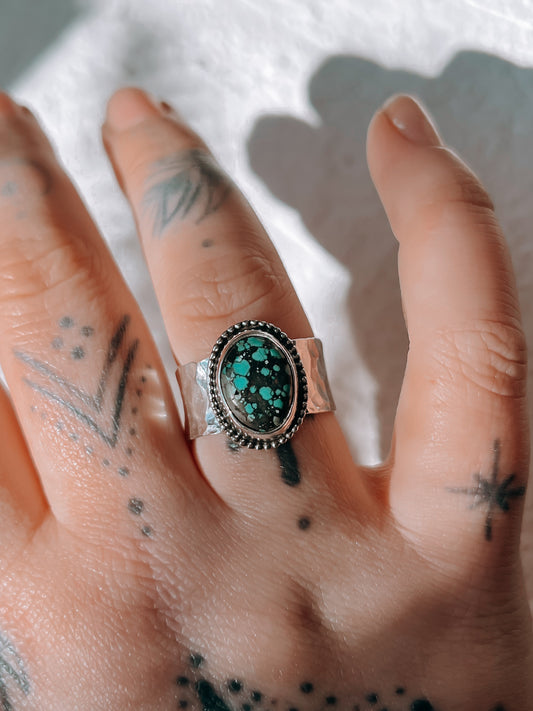 Chunky Turquoise Ring with hammered band (9)