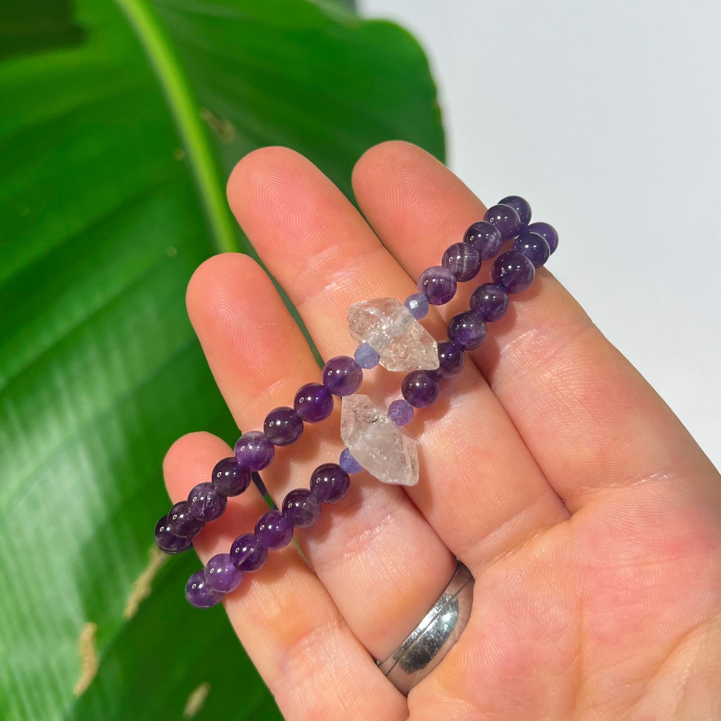 Amethyst & Iolite & Herkimer Diamond Bracelet