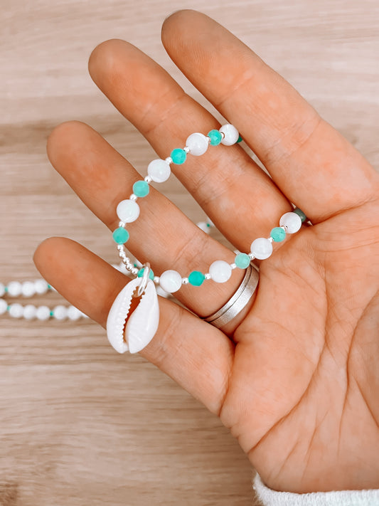 Mother of Pearl & Amazonite Cowrie Necklace