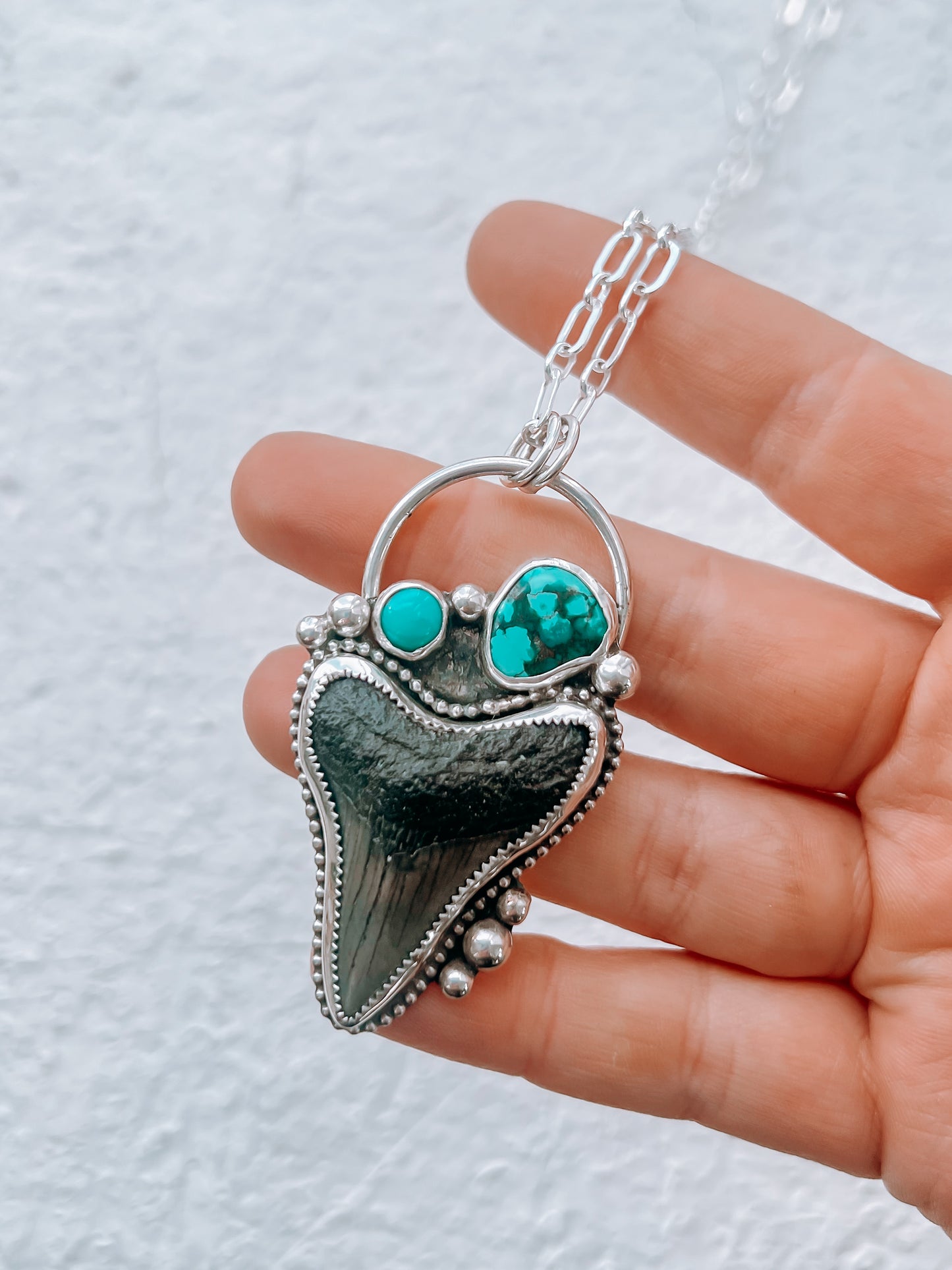 Megalodon Shark Tooth & Turquoise Statement Necklace