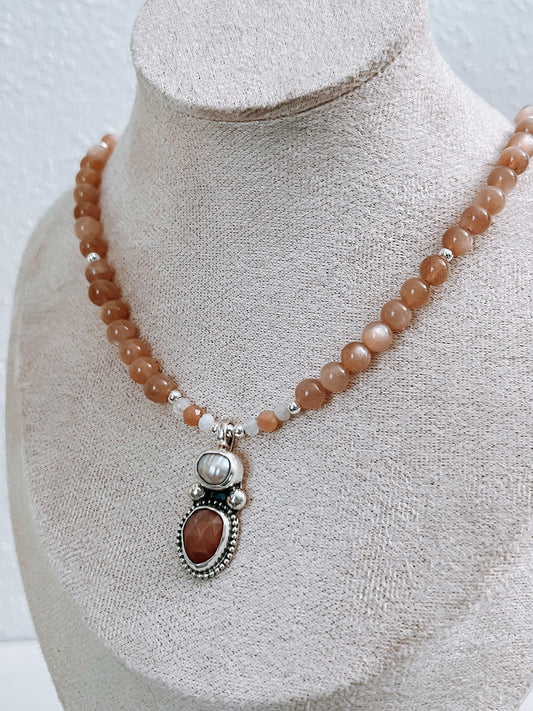 Peach Moonstone & Pearl Necklace