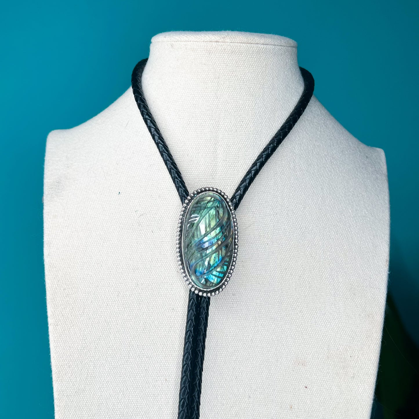 Labradorite Bolo Tie (black)