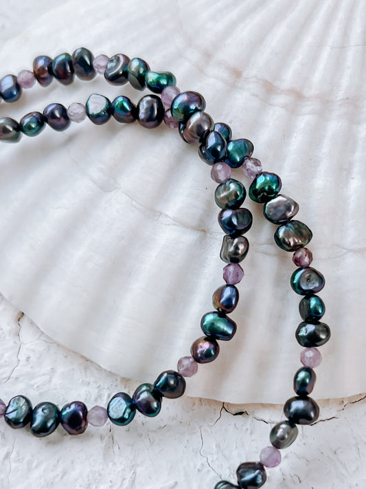 Peacock Pearl & Amethyst Necklace