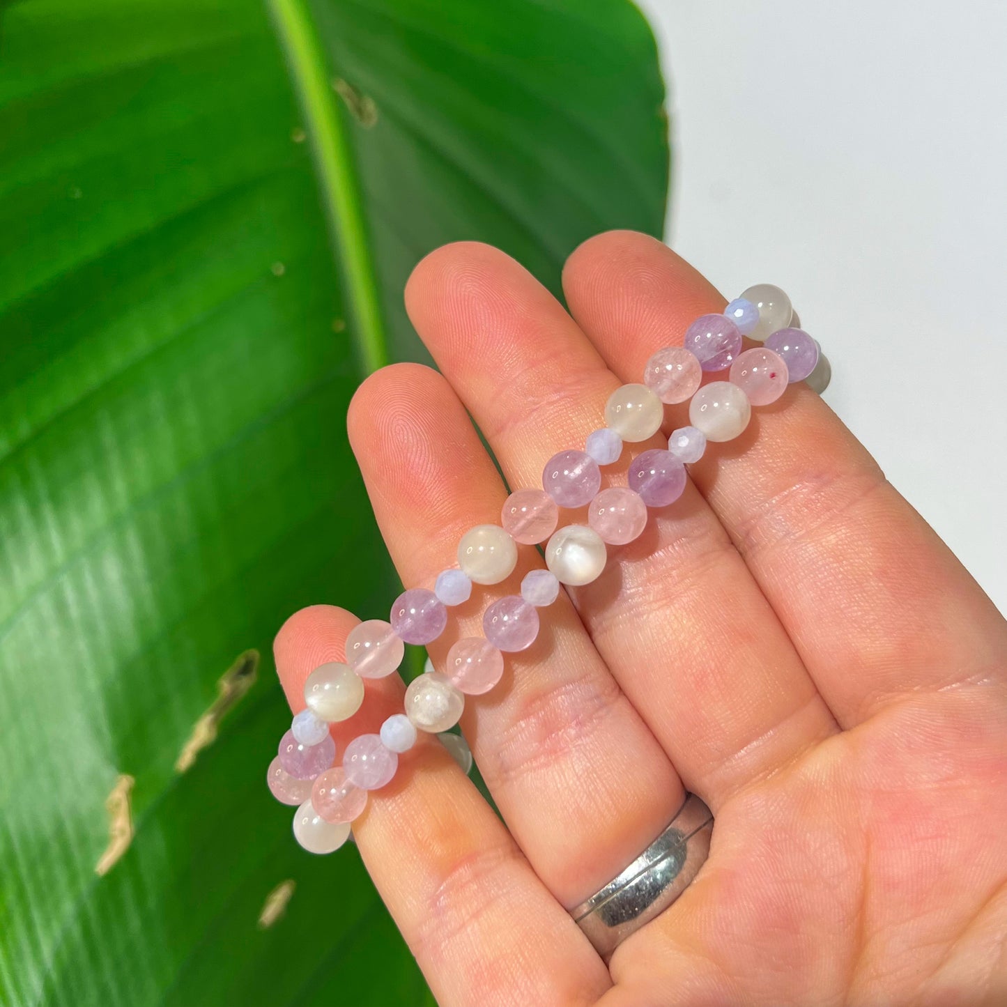 Rose Quartz, Amethyst, Moonstone & blue lace Agate Bracelet