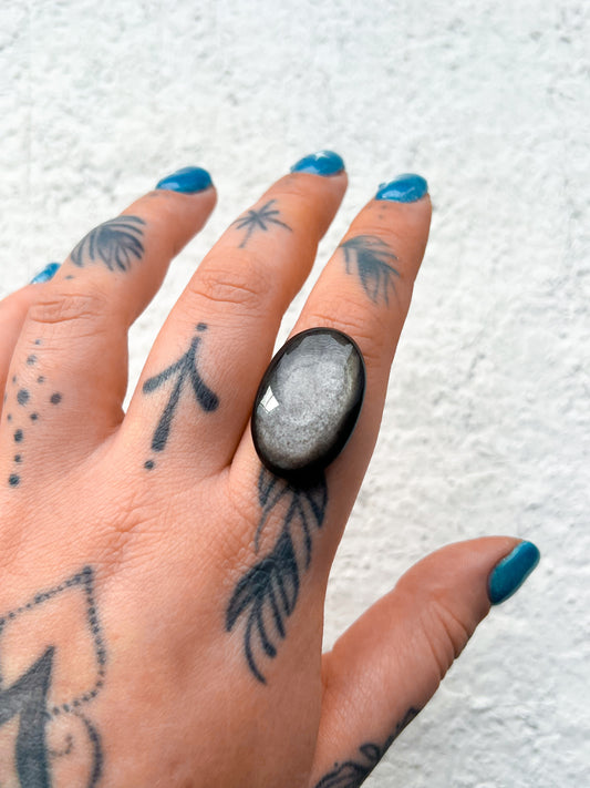 Silver Sheen Obsidian Gem • custom Ring