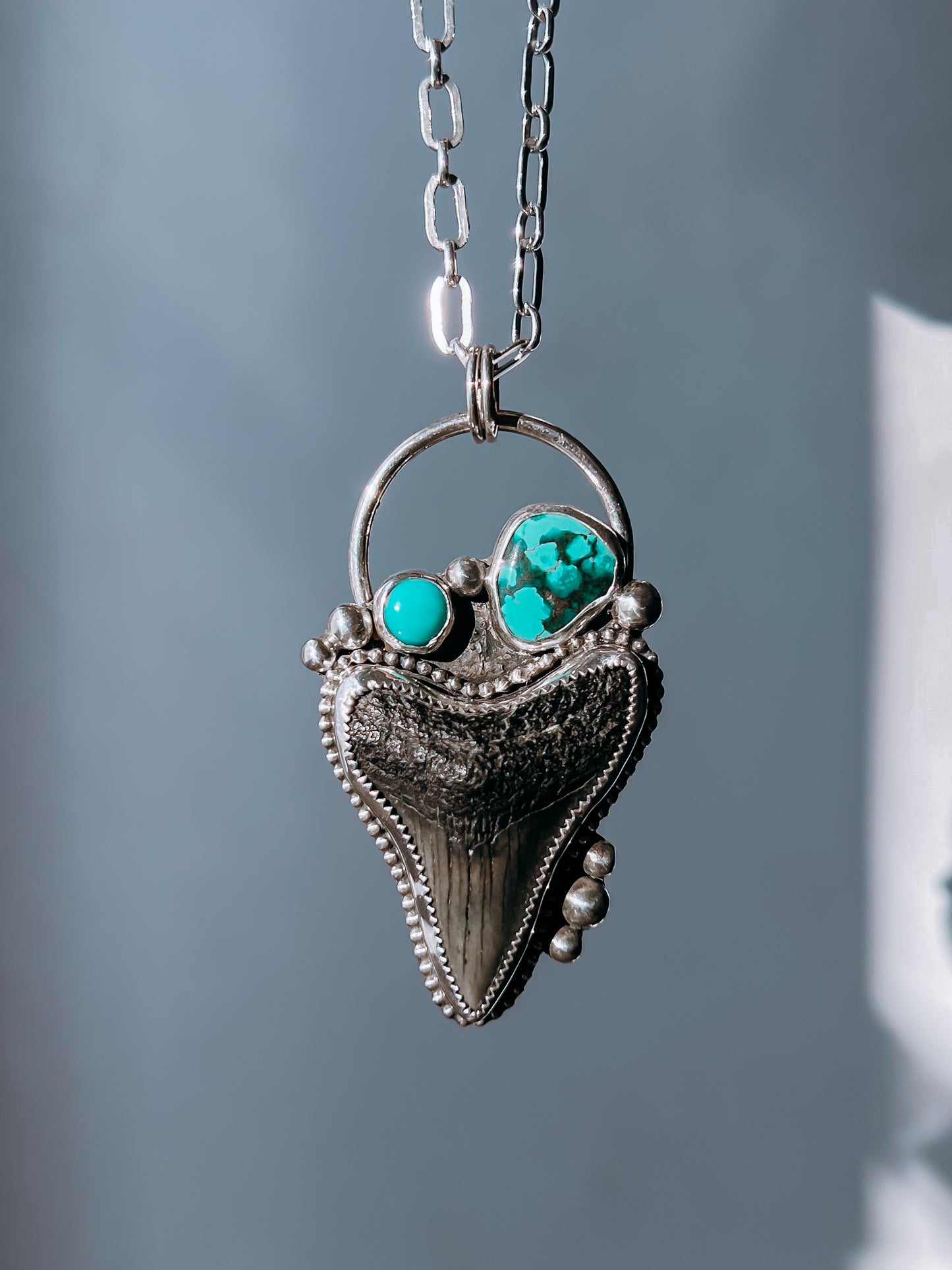 Megalodon Shark Tooth & Turquoise Statement Necklace